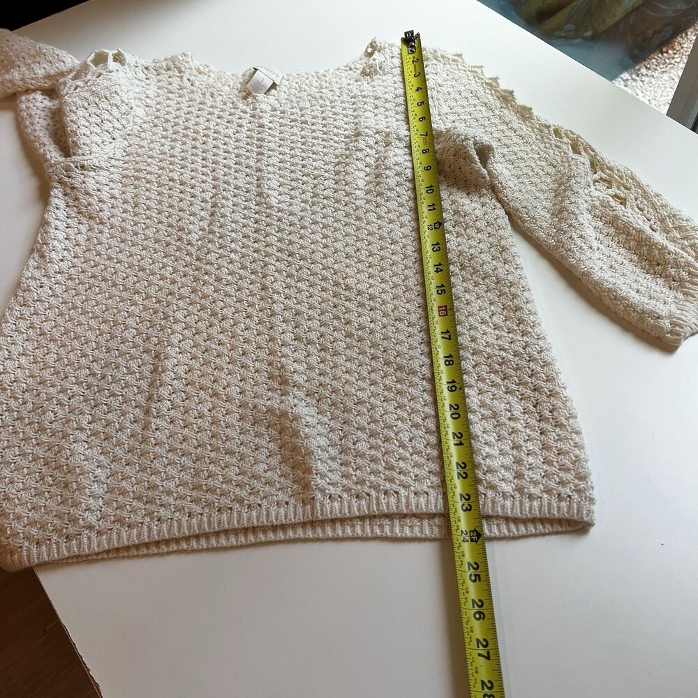 Chicos Womens Open Knit Cream Sweater Sz 1/M Cottagecore Modest Work School Fall - Picture 7 of 7